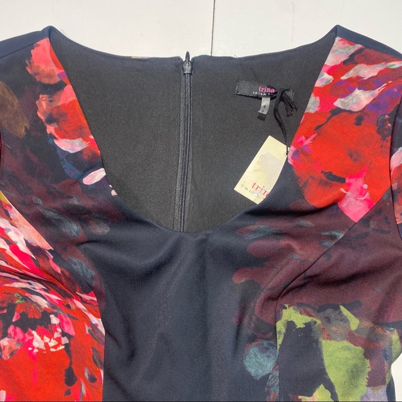 Trina Turk Black & Red Trousdale Floral Float V-neck Ruffles Sleeve Dress NWT 4 - Picture 7 of 16